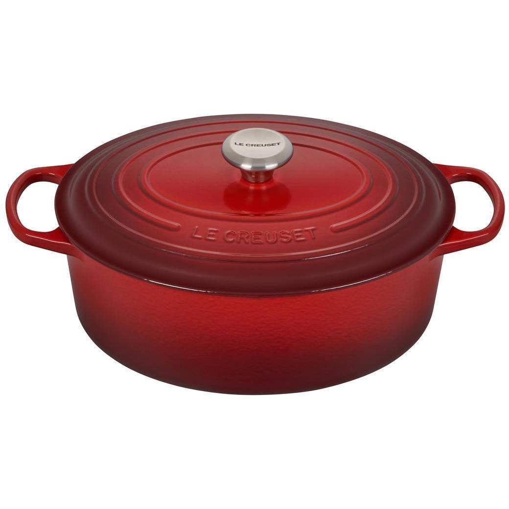 aa7c96206641e444101f0586c5be36df474236cd21b40845afc0521ac2833f09.jpg Le Creuset - Signature 6.75-Quart Oval Dutch Oven - Cerise - Image 1