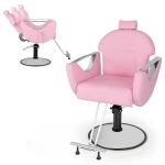 Reclining Barber Chair, 360° Swivel Salon Chair with Heavy Duty Hydraulic Pump, Adjustable Height & Headrest for Hair Styling, Makeup, Tattoo
