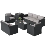 AECOJOY 7 PCS Outdoor Patio Furniture Sets with 2 Storage Boxes, Black & Grey