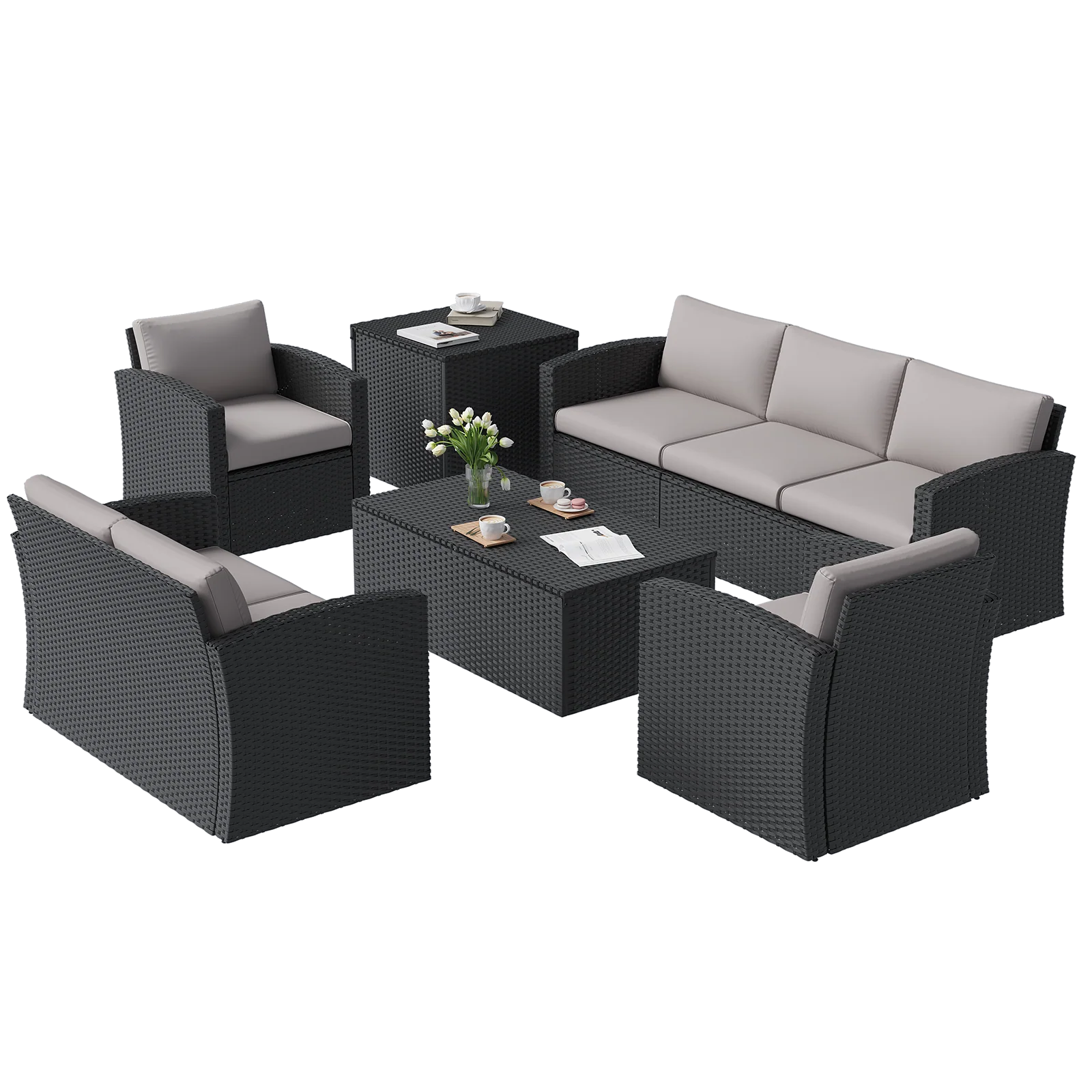 aa905ae4f6da3f7ac411f703e4fbdcd2319d9de2c147cc6c09187ef99e4de7e2.webp AECOJOY 7 PCS Outdoor Patio Furniture Sets with 2 Storage Boxes, Black & Grey - Image 1