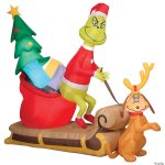 78" Airblown Grinch and Max with Sleigh Inflatable Christmas Outdoor Yard Decor