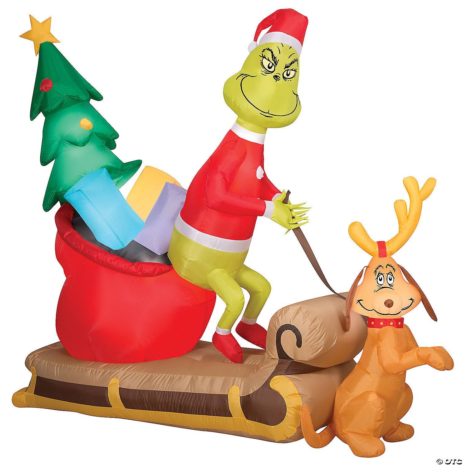 aad9448a99356c961de721aa6ec831c251d5caadfff859e769c91f8a00778154.jpg 78" Airblown Grinch and Max with Sleigh Inflatable Christmas Outdoor Yard Decor - Image 1