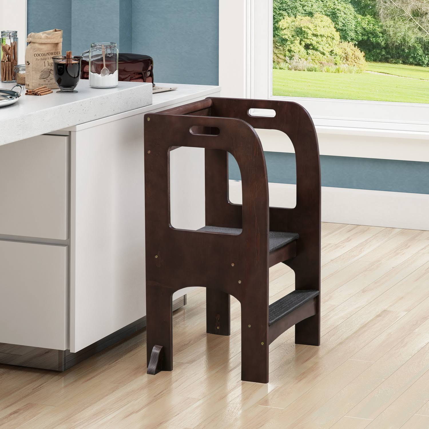 aae600d8e000a42ebc0f71049959346db951fa01968ca635b908ceab42673b71.jpg Kids on The Rise Kids Kitchen Step Stool by Naomi Home Finish Espresso - Image 1