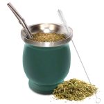 Yerba Mate Natural Gourd/Tea Cup Set Green (Original Traditional Mate Cup - 8 ounces) | Includes Bombilla (Yerba Mate Straw) & Cleaning Brush | Green