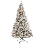 10' Flocked White River Mountain Pine Christmas Tree with Lights - 120 - 10 Foot - Green