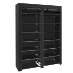 Erone Shoe Rack Storage Organizer , 28 Pairs Portable Double Row with Nonwoven Fabric Cover Shoe Rack Cabinet for Closet (Black)