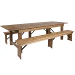 Flash Furniture HERCULES Series 9' x 40'' Antique Rustic Folding Farm Table and Two Bench Set
