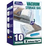 Hibag Vacuum Storage Bags, 10 Medium Space Saver Vacuum Seal Bags, Space Bags, Vacuum Sealer Bags for Clothes with Travel Hand Pump (10M)