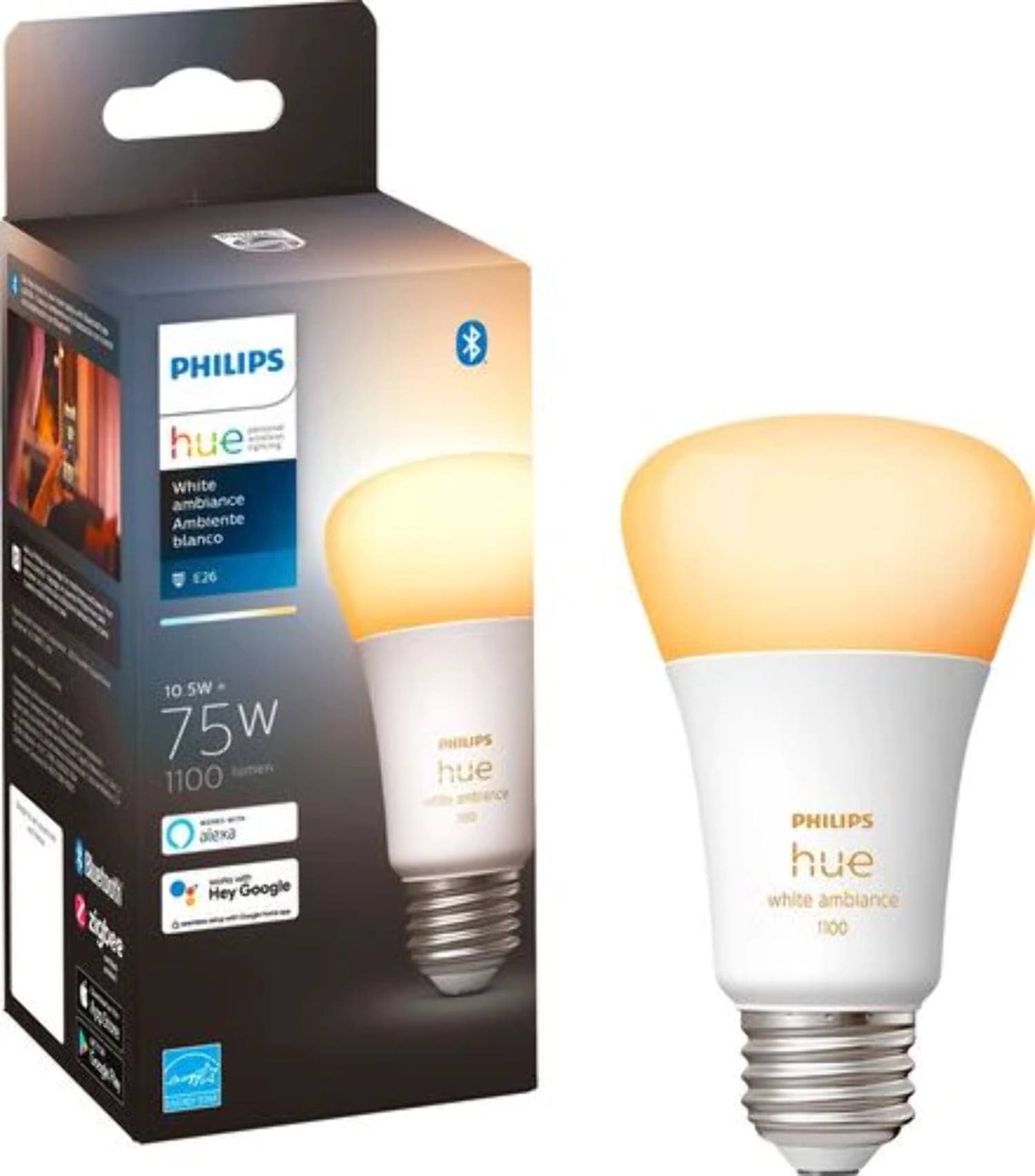 abacff73c82e3341d72670d7df2dc00d7e826b4982394bd42ec5d177ca8a5347.jpg Philips - Hue A19 Bluetooth 75W Smart LED Bulb - White Ambiance - Image 1