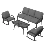 AECOJOY 4-Piece Outdoor Patio Furniture Set with Rocking Chair, Metal Patio Conversation Bistro Set