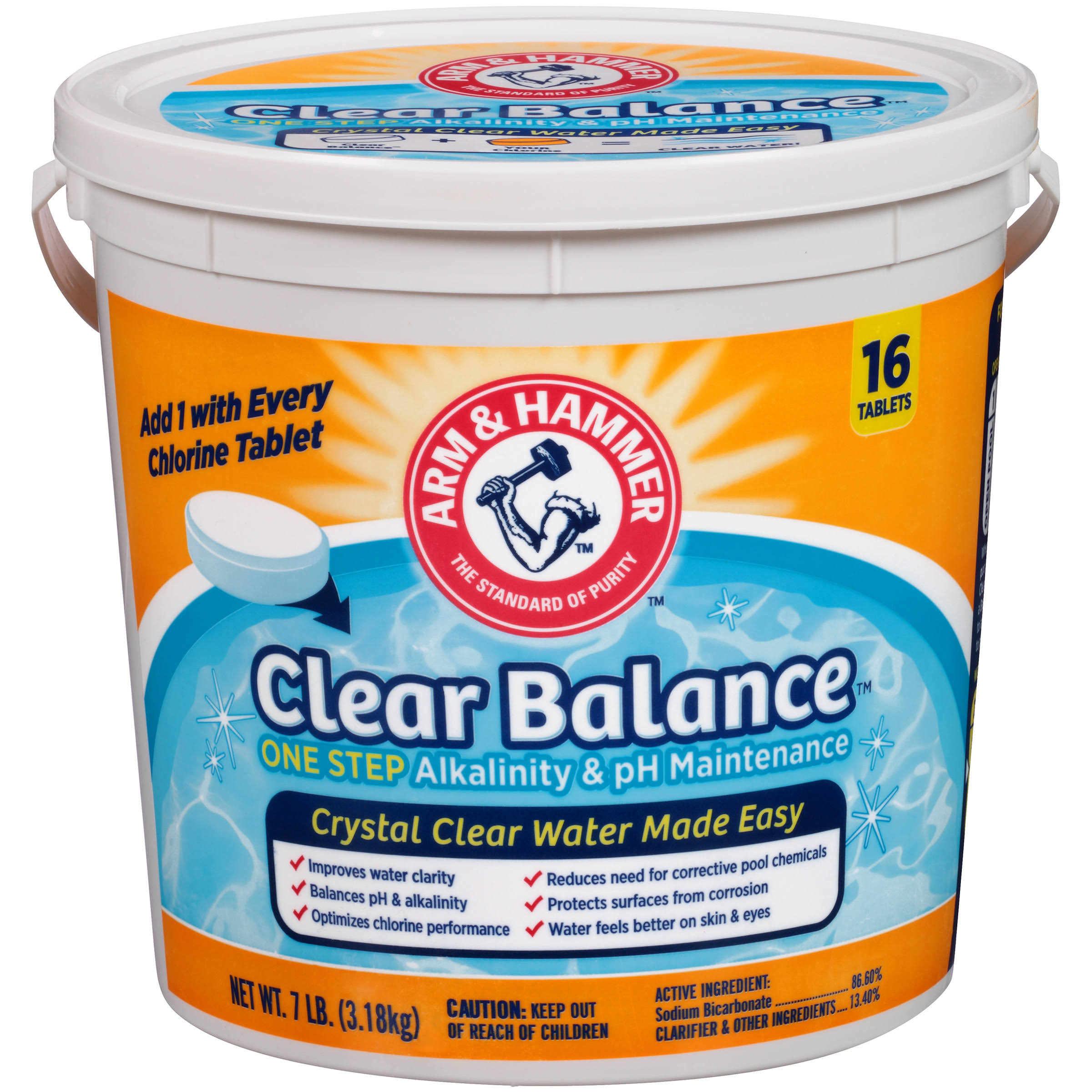 abde0c4845f1979d85cf9eaad9601b9dfb7bcc5dc28e962d46f16408f62454bc.jpg Arm & Hammer Clear Balance Swimming Pool Maintenance Tablets, 16 Count - Image 1