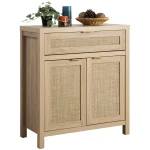 Nopurs Rattan Sideboard Buffet Cabinet, Boho Storage Cabinet Buffet Table with Doors and Drawer, Coffee Bar Cabinet for Kitchen Entryway Living Dining Room, Light Oak