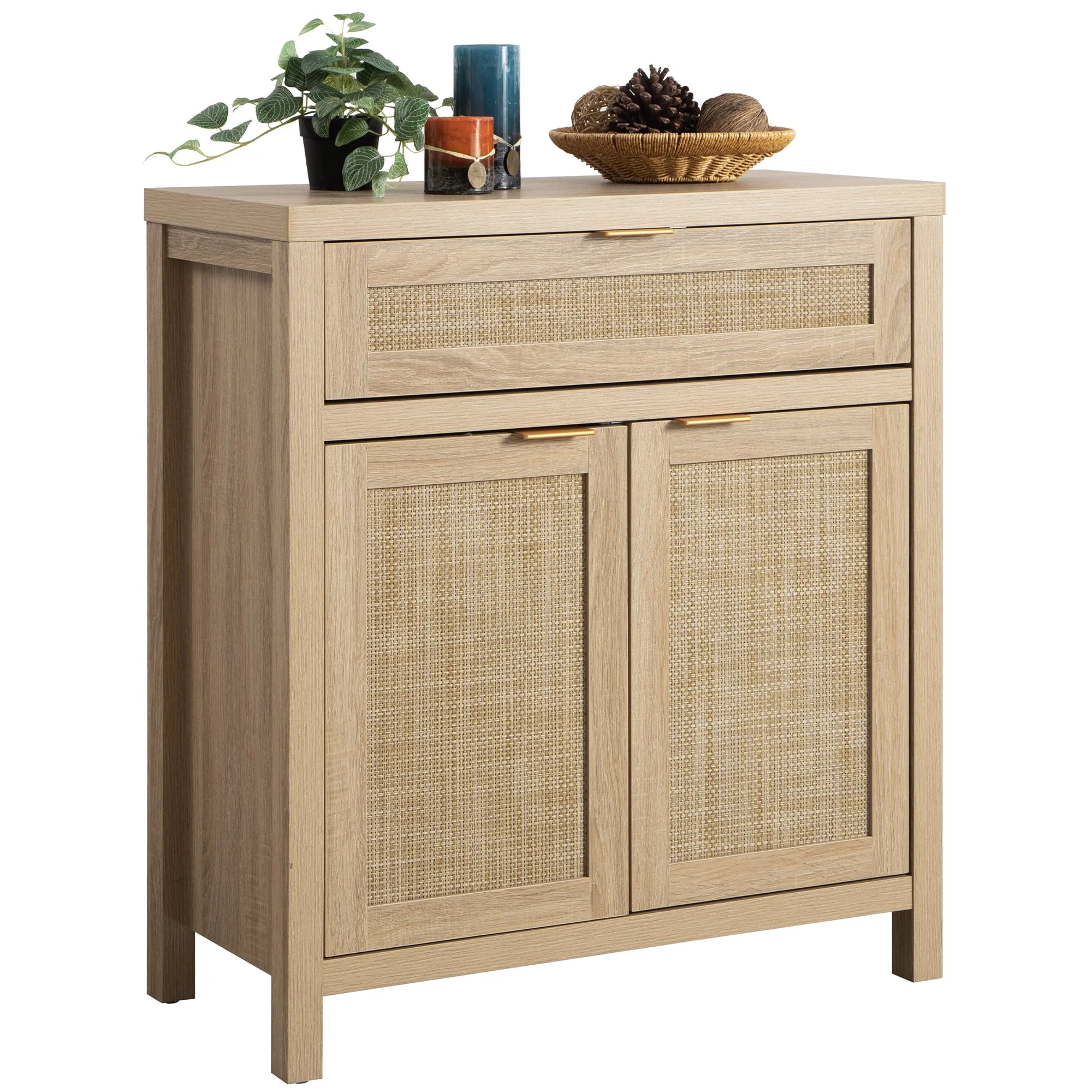 ac085853c95bef4229a549bce356942a1f94c4c3feb05327badb6ed25c452261.webp Nopurs Rattan Sideboard Buffet Cabinet, Boho Storage Cabinet Buffet Table with Doors and Drawer, Coffee Bar Cabinet for Kitchen Entryway Living Dining Room, Light Oak - Image 1
