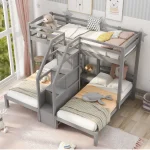 EUROCO Twin Over Twin & Twin Bunk Bed with Staircase and Drawers for Kids Bedroom, 3 - in - 1 Bunk for More Kids, Storage Staircase, Gray