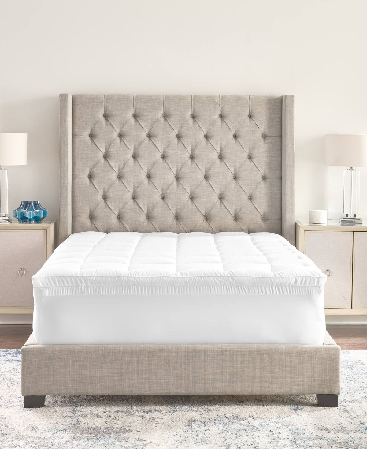 ac52f30fdaa2dcdb554aa2346da2c96b7ceed975d190c1b595264e2e079cdf54.jpg PROSLEEP 4" Hybrid Fiber and Memory Foam Mattress Topper, King - White - Image 1