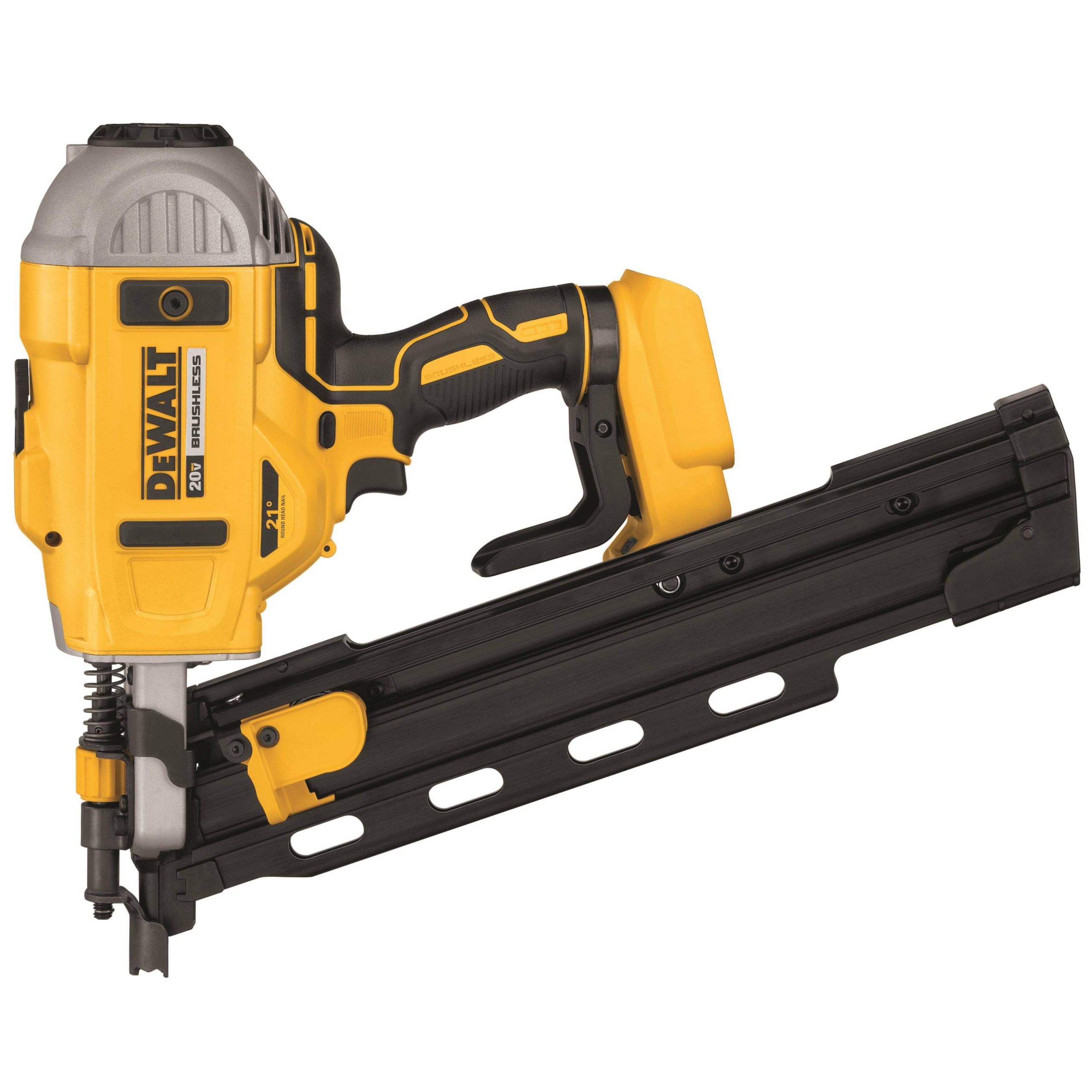 ac5ee248a60347dced5675a13ad0836f2b8b1b55900a53cbe389b9bd0dbbd085.jpg DeWalt 20V Max 21 Cordless Framing Nailer, Plastic, Collated DCN21PLB - Image 1