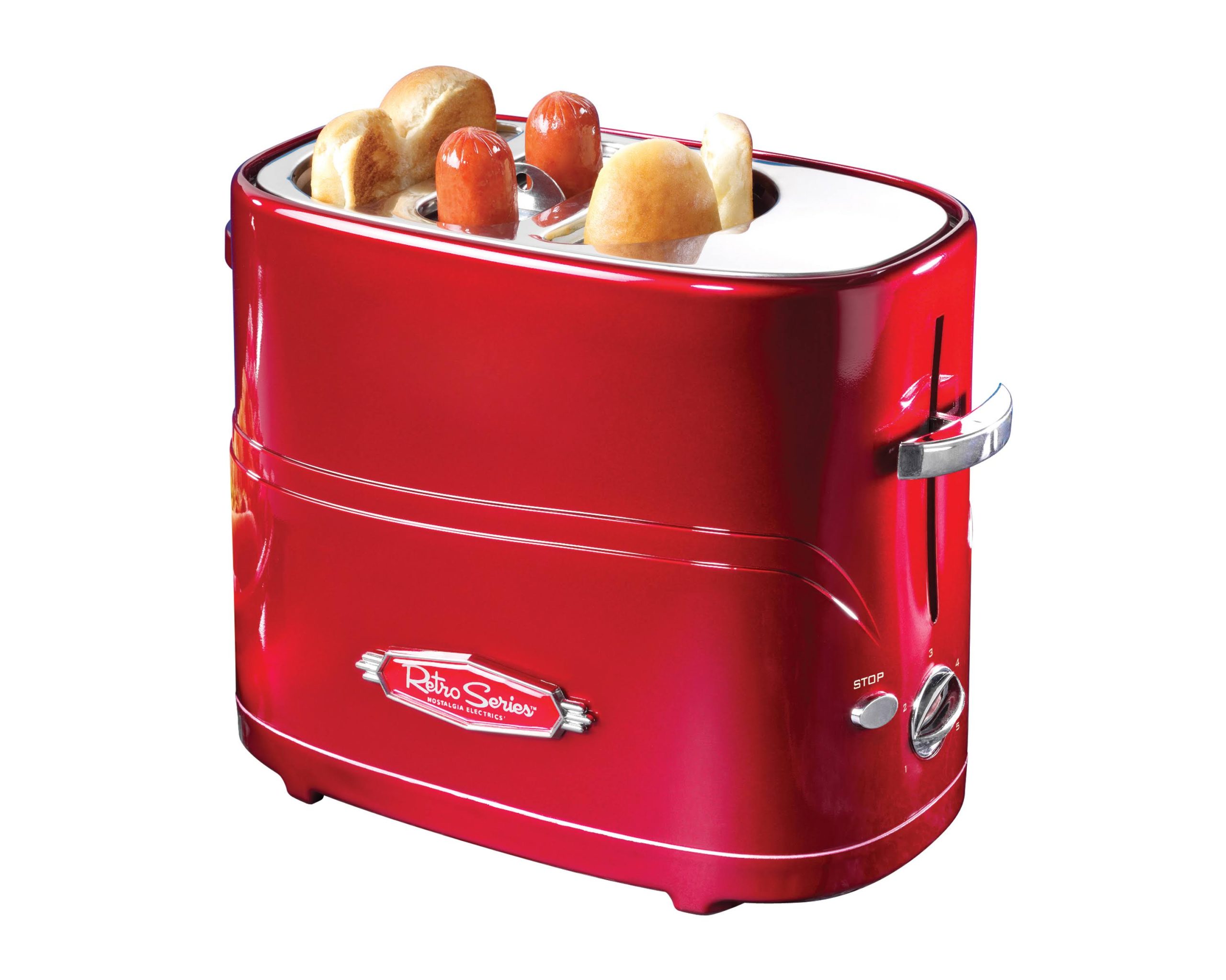 ac5f542170fdfb2895d4d9702e63e5c0ecd2d156ffc472f4e8a125fb4e1013c3.jpg Nostalgia Retro Pop-Up Hot Dog Toaster, Red - Image 1