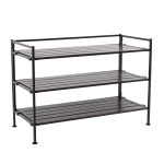 Seville Classics Home 3-Tier Stackable Wide Resin Slat Shoe Rack - Espresso