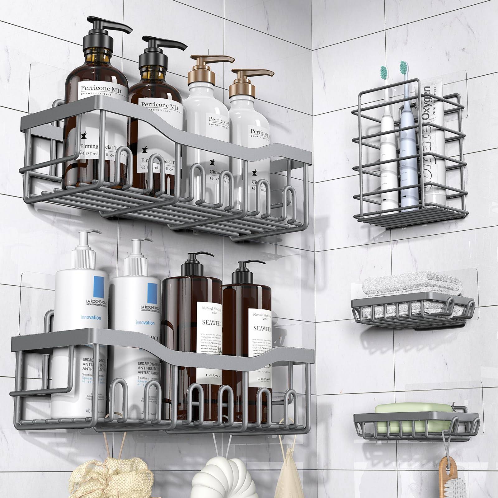 ac6f6fe466e6dbe8aa337054bfd3324c84da33f4da39cb13d4214ffbb36c4582.jpg EUDELE Shower Caddy 5 Pack,Adhesive Shower Organizer for Bathroom Storage&Home Decor&Kitchen Organizers and Storage,No Drilling,Large C - Image 1