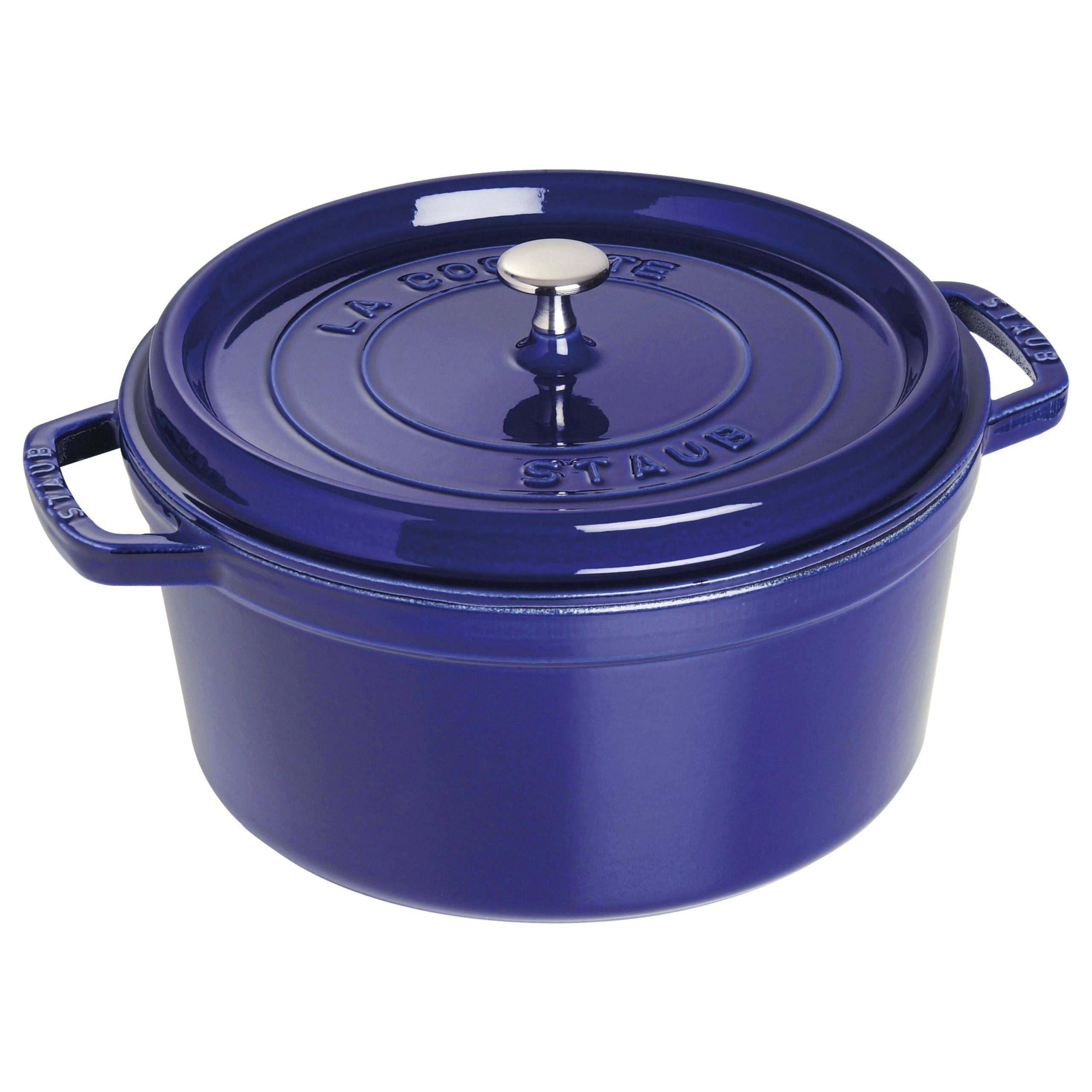 ac8f77641cb6d1884bceccc2a97ba89cf726d4efbdb87bb4a0725691a7aa5543.jpg Staub Cast Iron Round Dutch Oven Dark Blue 7 Quarts - Image 1