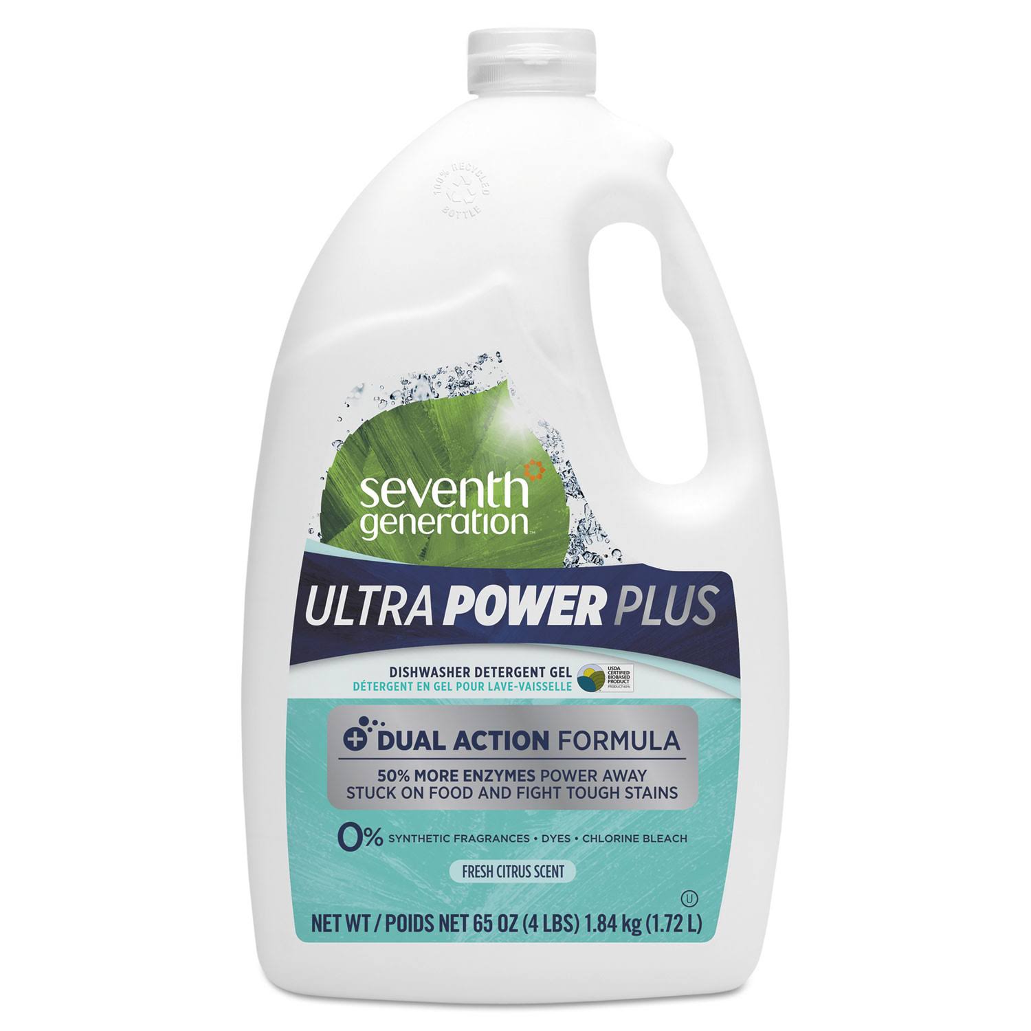 ac9f4ec7c7b275bb2cf9cd8ae2a375595b03fc932bdaaf4a6fc14203eaea3a24.jpg Seventh Generation Ultra Power Plus Detergent Gel, Dishwasher, Fresh Citrus Scent - 65 oz - Image 1