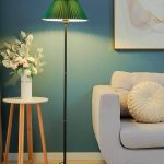 Modern Elegant Black Pole Floor Lamp Simple Design Tall Lamp with Dark Green Shade Standing Lamp with LED Bulb for Living Room and Bedroom