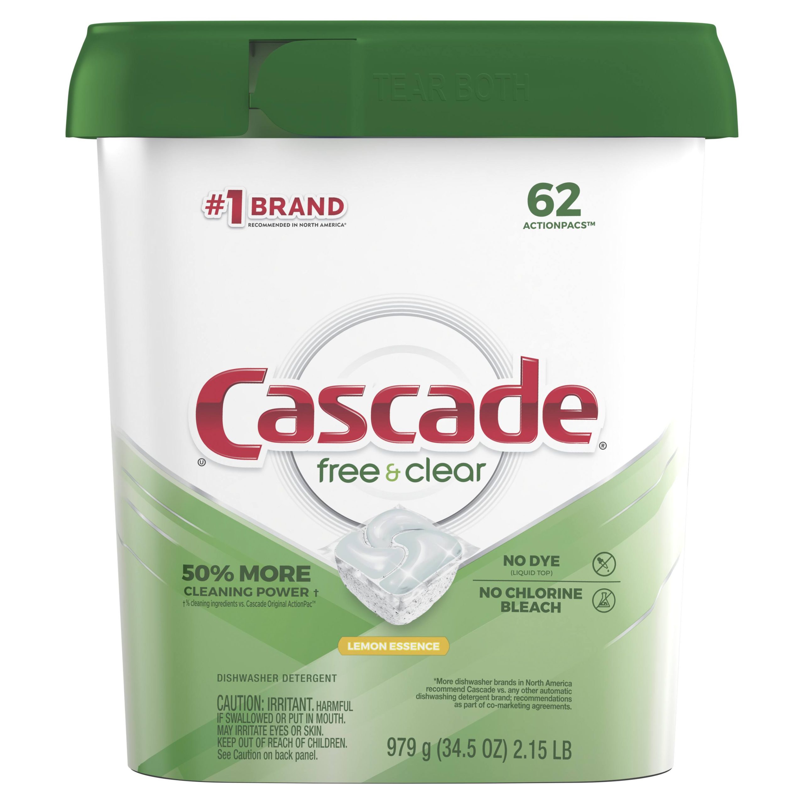 acfe772679f07dd2845ec1a9d9678b61b55c912912567fdd0811d8f3304169bb.jpg Cascade Free & Clear Dishwasher Detergent, Lemon Essence - 62 pacs, 979 g - Image 1