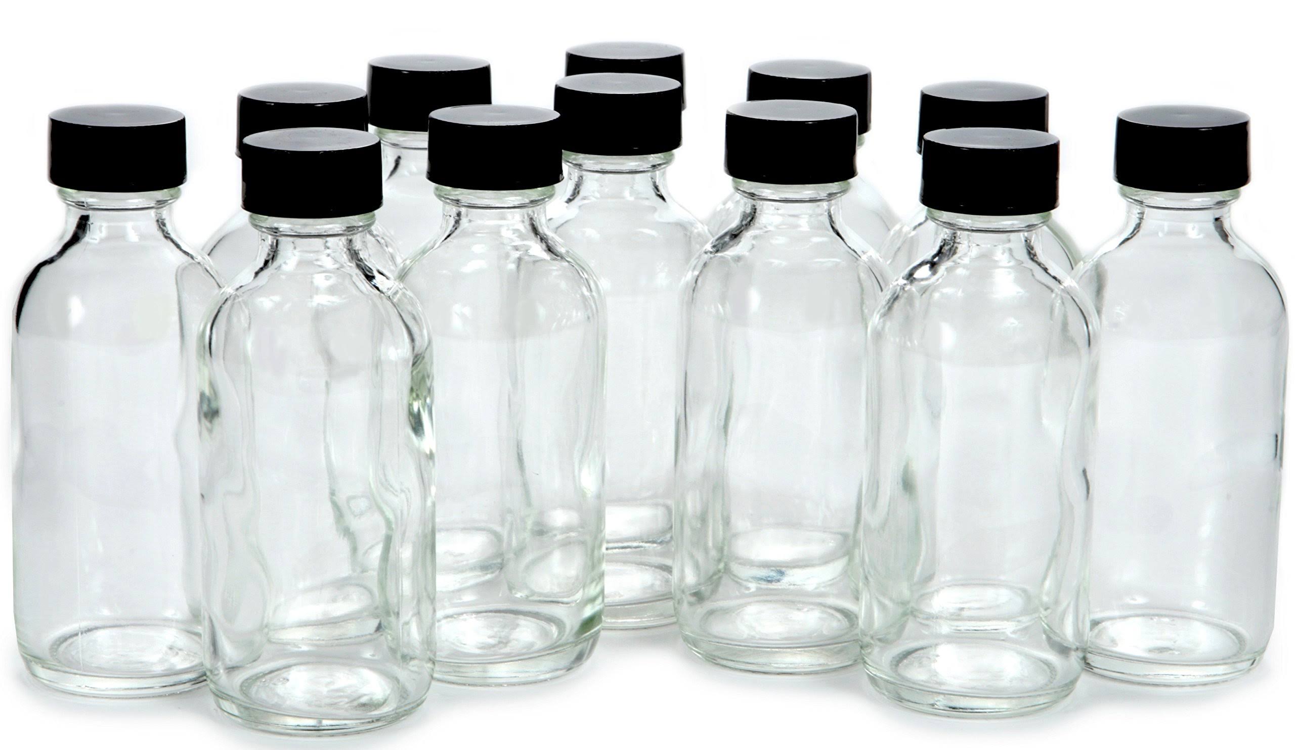 ad621fb39e53779df21c11e78f686353fff0649c8f5a359d3d4b6dab6cd31b9c.jpg Vivaplex 12 Clear 2 oz Glass Bottles with Lids - Image 1
