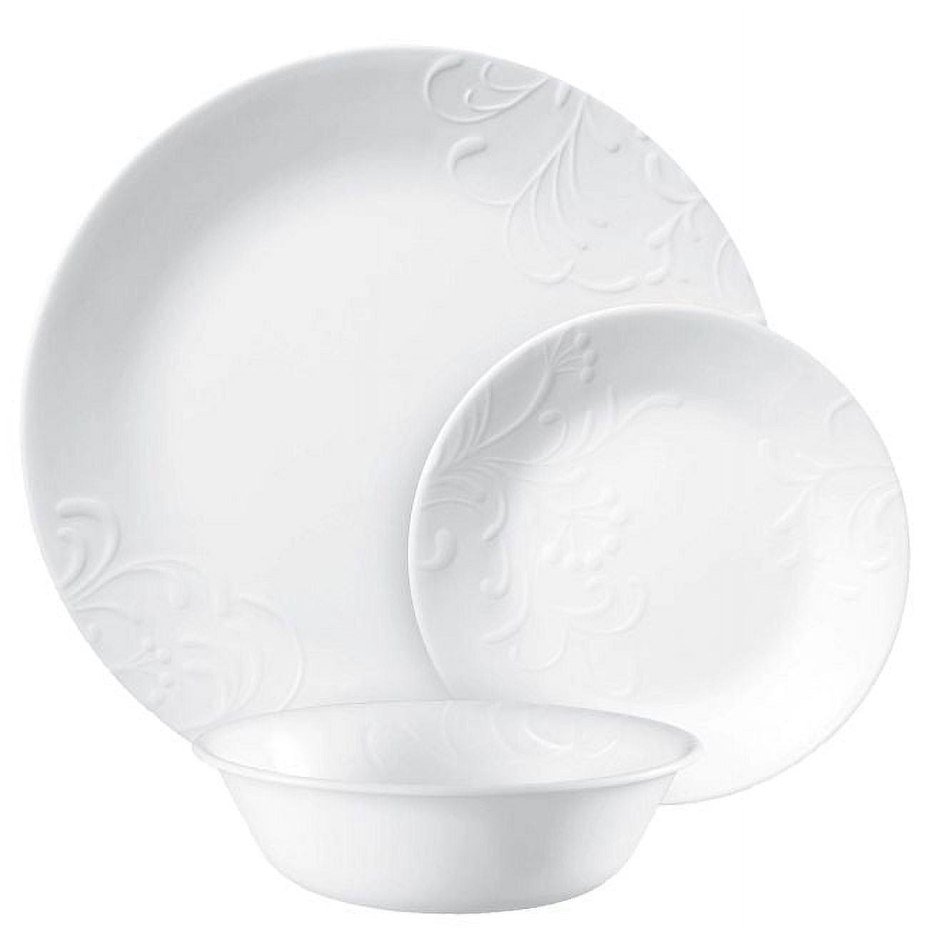 ad6d6b1b322965579227a1f0c94efb3a9a9efae56494cb93643ae0ecdf6ebcb6.jpg Corelle Madeline Embossed 12 Piece White Dinnerware Set - Image 1