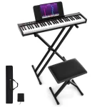 61-Key Semi-weighted Portable Electric Keyboard Piano, Complete Digital Piano Set with Stand, Stool, Case, Wireless MIDI & Sustain Pedal for Beginners