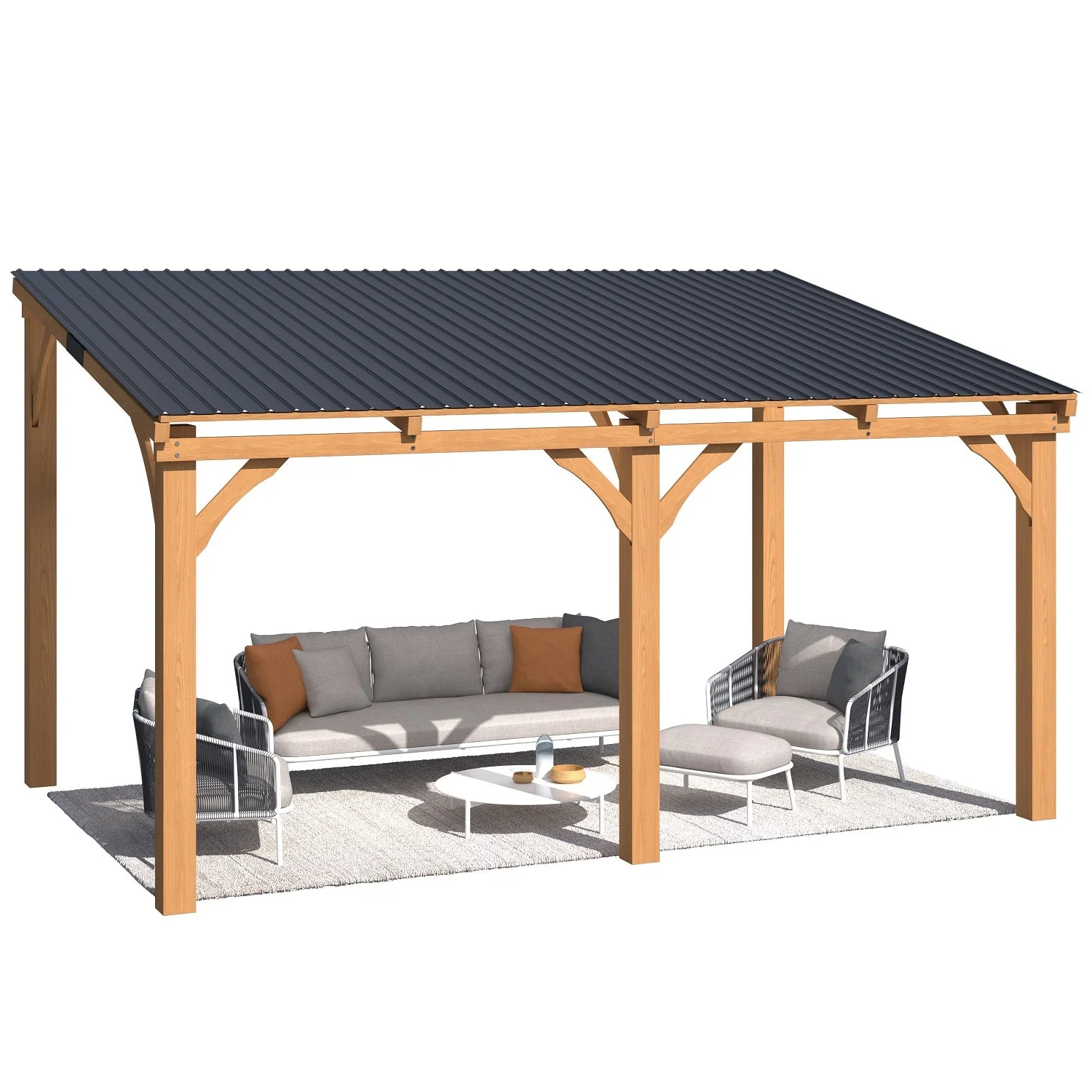 ad8d30271a91c479ad9fe4baa76c9773b67b8d3522ef4c2c428ae1f96fe46389.webp AECOJOY 14' x 10' Outdoor Wooden Gazebo, Patio Lean to Hardtop Pergolas and Gazebos - Image 1