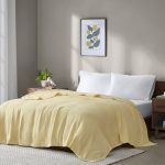 Madison Park Freshspun Basketweave Cotton Blanket Yellow Full/Queen