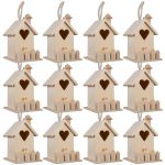 4.7" Heart & Fence Birdhouse by Make Market - Unfinished Hanging Birdhouse Made of 100% Wood, Outdoor Nesting Boxes - Bulk 12 Pack