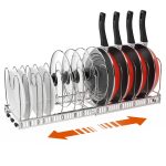 Housolution Pot and Pan Organizer Rack for Cabinet, Expandable Pot Lid Organizer with 14 Adjustable Dividers, Pot and Pan Holder Rack Storage