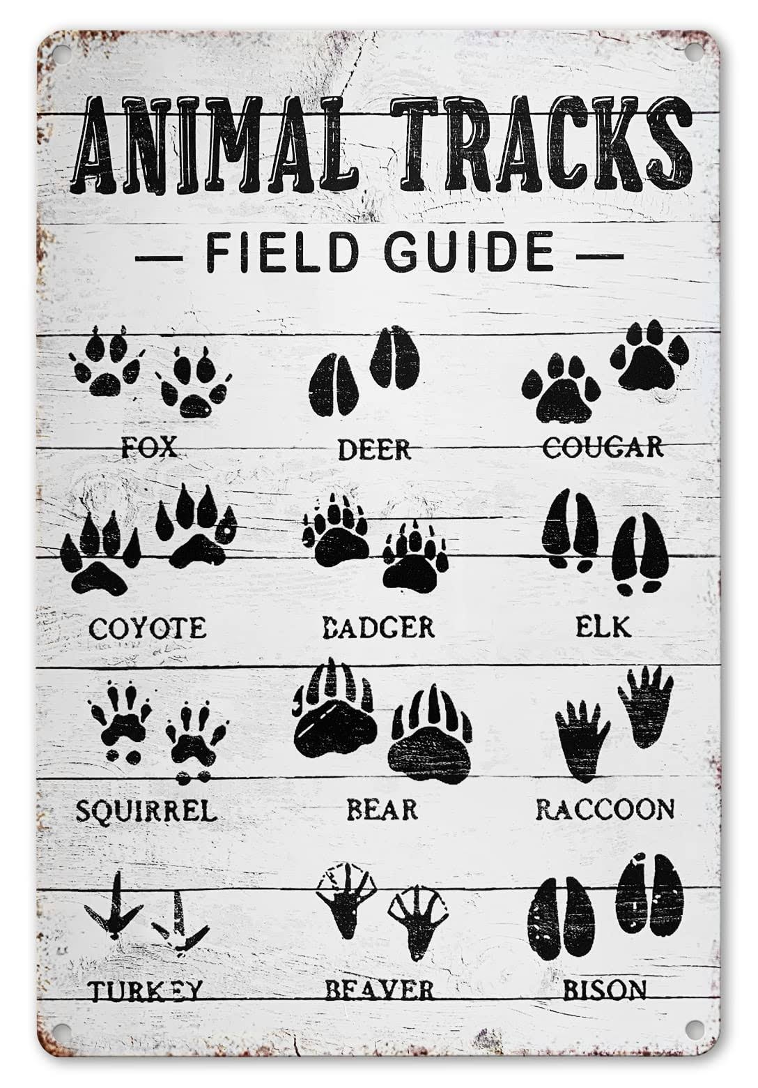 ade80830a9ff62d18cbc9ad8f2e2e6f23cea50c4b9d805ca5bd56d6939742445.jpg CrazySign Animal Tracks Field Guide Sign Log Cabin Wall Decor, Forest Hunting Decor, Boy Nursery Decor 8 x 12 inch (211) - Image 1