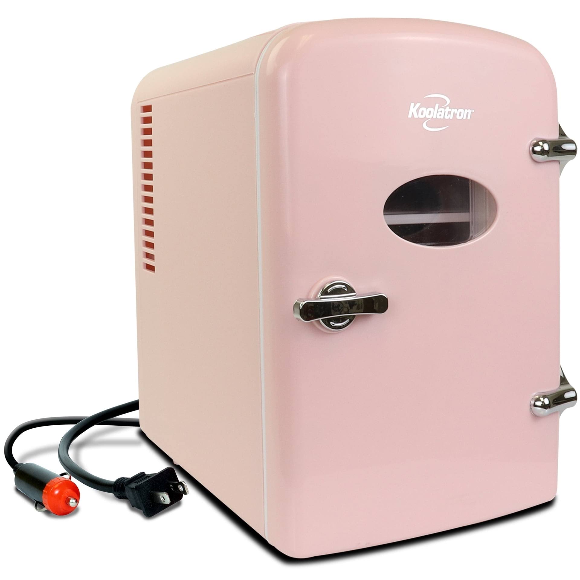 ae37231a93e07e3a2b26f1a079d7c3b441b2b1dd98b54dc1837e0bc4f4398443.jpg Koolatron Retro Portable 6 Can AC/DC Pink Mini Fridge Cooler - Image 1