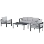AECOJOY Aluminum Patio Furniture Set, 4 Pieces Outdoor Sectional Sofa Set, Light Gray
