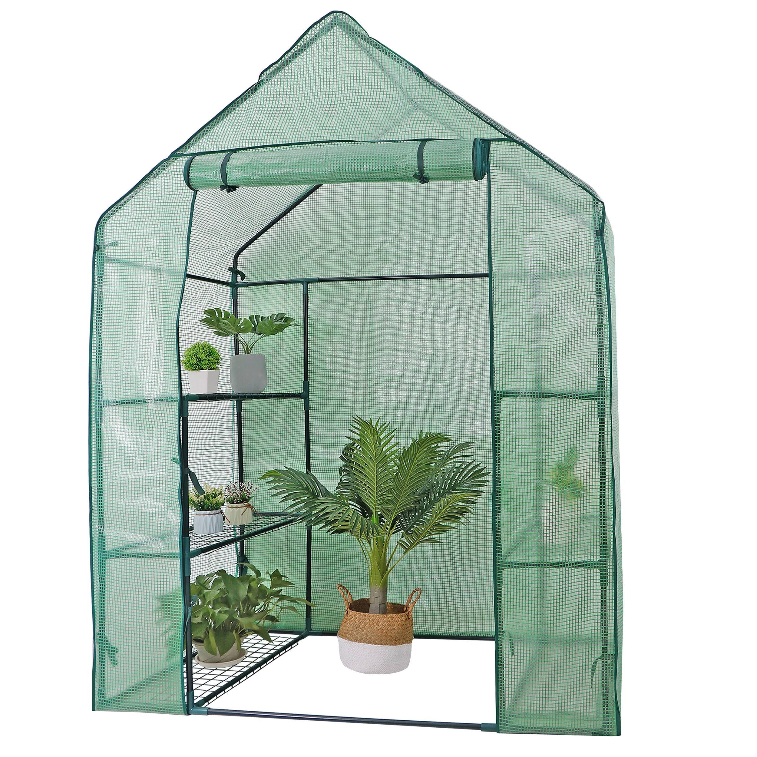 ae50b2e82a2ff3c2bc45616ee94ff0a88f924b1eddb7b425bc34cf4b1f147b75.jpg ZenSports 3-Tiers 6-Shelves Mini Walk-In Greenhouse, Indoor Outdoor Portable Plant Gardening Canopy, w/ Roll-Up Zipper Entry Door, 56 inch x 28.4 - Image 1