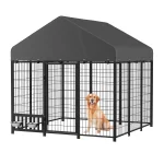AECOJOY Heavy Duty Outdoor Dog Kennel, 6x6 Steel Chain Link Fence with Roof