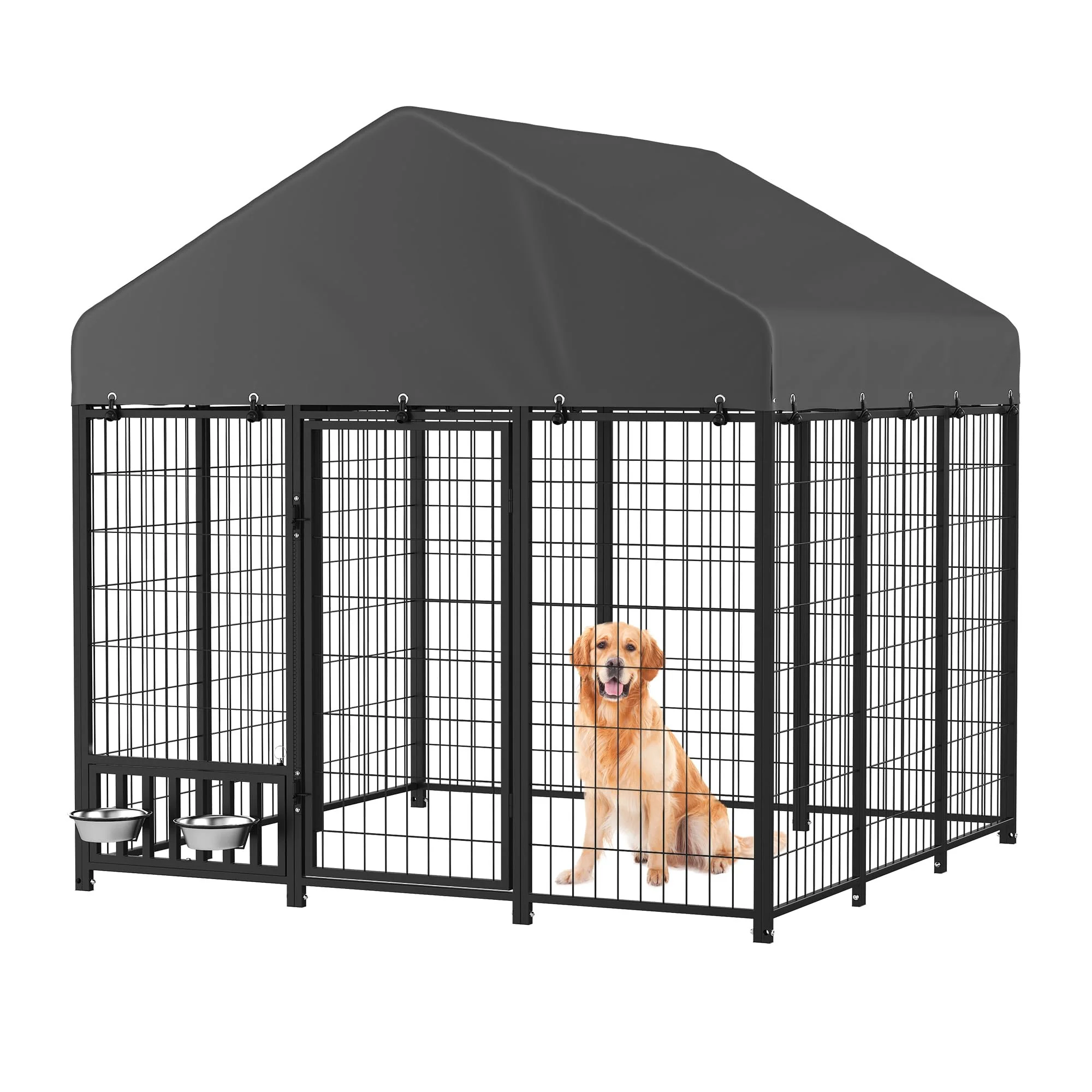 ae6560473d7732282acdbae6352b4f1f95354594676366b055b99a4e6d14d1b9.webp AECOJOY Heavy Duty Outdoor Dog Kennel, 6x6 Steel Chain Link Fence with Roof - Image 1