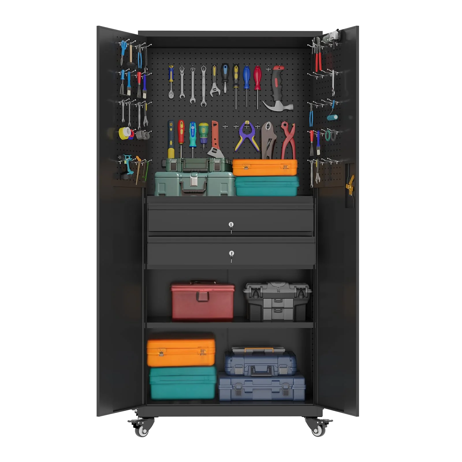 ae73ce1f869f41b41102f5679d472caf0bf274aa0fa4c94d723e80f6ef93e923.webp AECOJOY 71" Metal Garage Storage Cabinet with Drawers and Wheel - Image 1