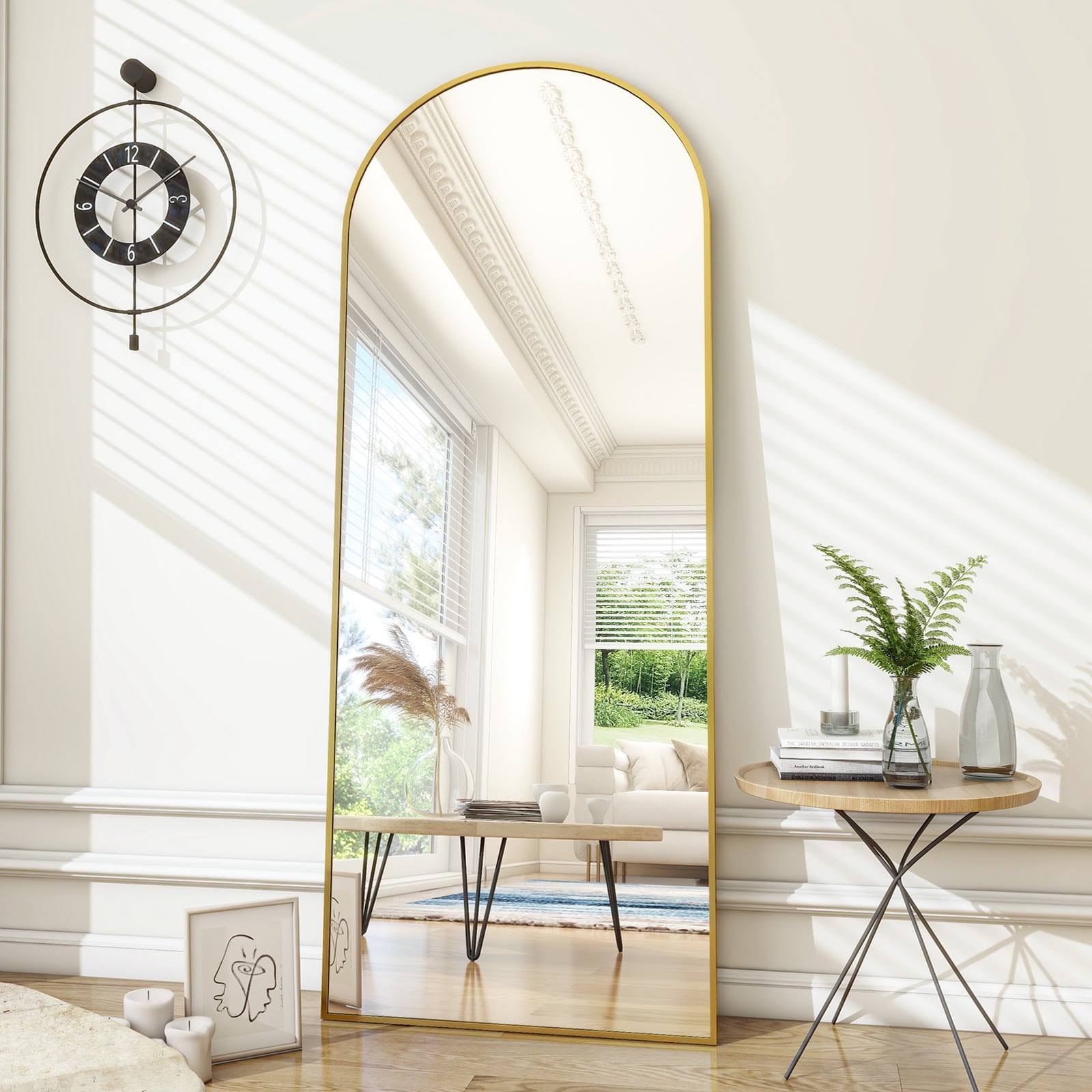 ae7d223c59eaa032e1b601c3a14aacdd89005ca697adec60cf76a25b94ecfe67.jpg BEAUTYPEAK Arched Full Length Floor Mirror 58"x18" Full Body Standing Mirror,Black - Image 1