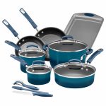 Rachael Ray 14 Piece Hard Enamel Nonstick Cookware Set, Marine Blue