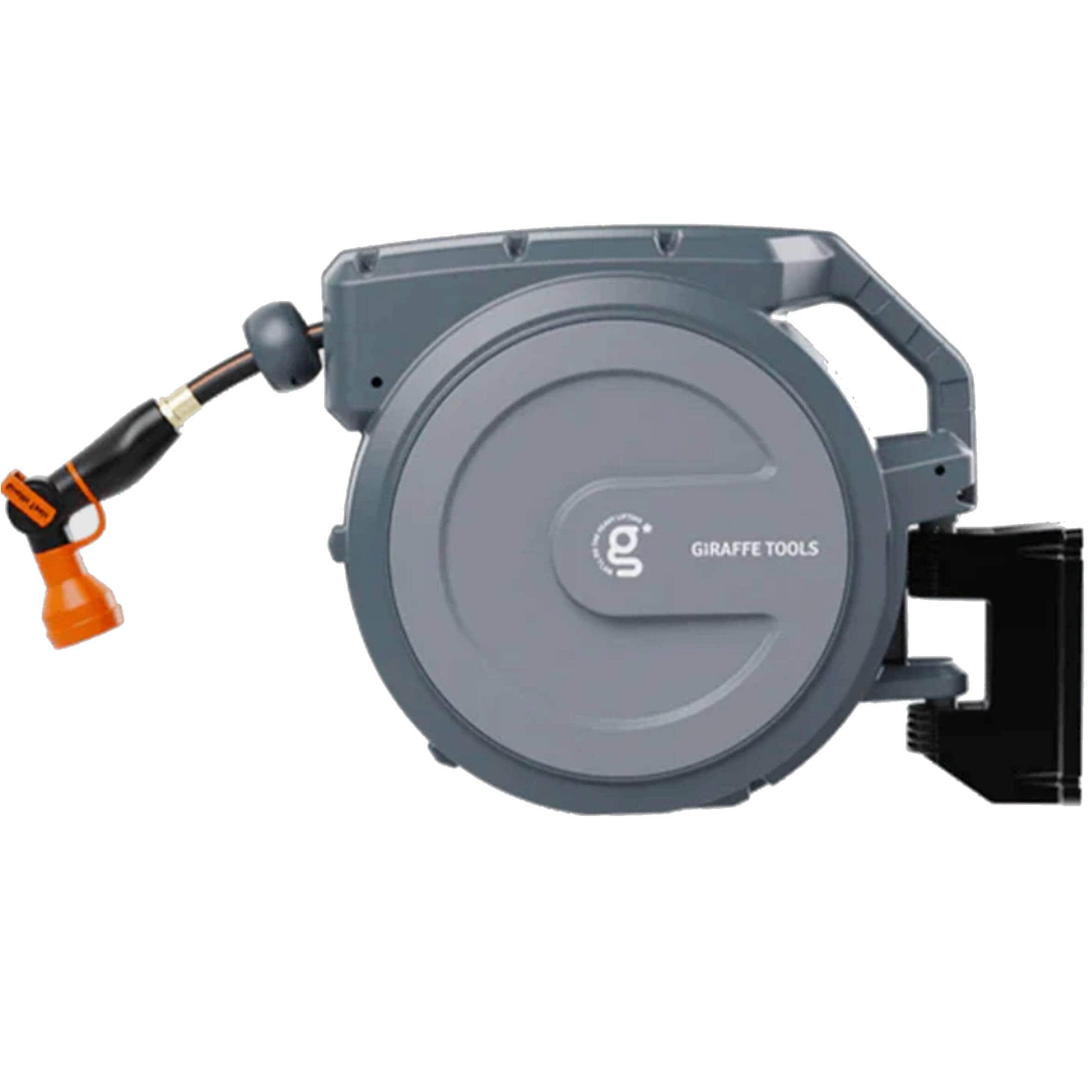 ae9c69481f41284ba6a45960e6ff69e25623f2951bc00d8c448ebefb4d23f339.jpg Retractable Garden Hose Reel 130-ft 1/2-in Dark Grey Metal Bracket - Image 1