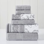 Modern Threads 6 Piece Yarn Dyed Jacquard/Solid Towel Set, Ophelia, STONE.