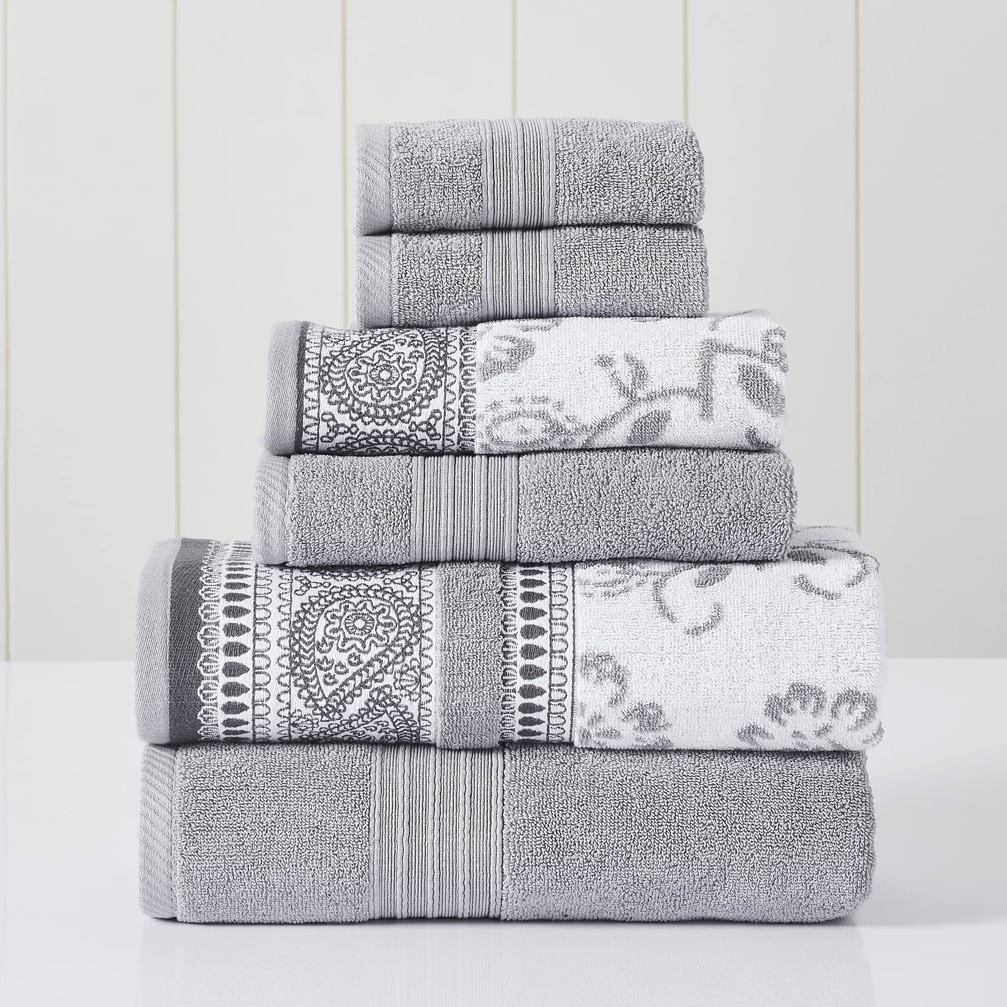 aea6445b8c420a2ca02525d1490059cc1236e5fc99a4ea7aa18b70cc28783798.jpg Modern Threads 6 Piece Yarn Dyed Jacquard/Solid Towel Set, Ophelia, STONE. - Image 1