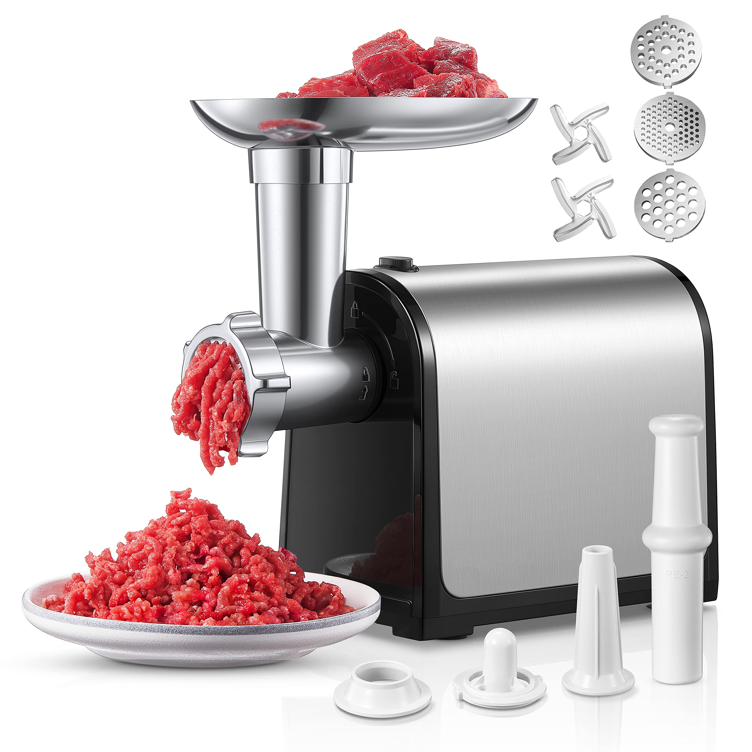 aec2835c81556b89fc5ae46041c35bf09b8d07f056d8be9f40a501d7d9cfb460.jpg HOUSNAT 3 in 1 Meat Grinder with 2 Blades and 3 Plates - Image 1