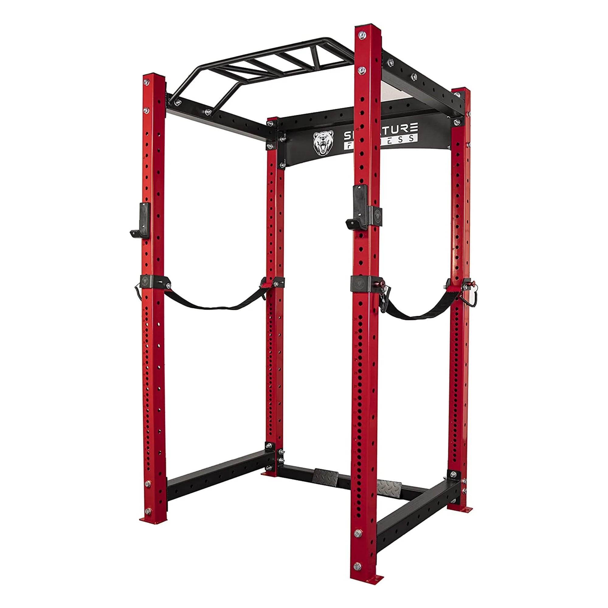aecaeb6fd222e17e3d69b82244988c30f844d1e98fdb8cba42091632c93bbbc8.webp Signature Fitness 1, 500 lb Capacity 3 x 3 in Power Cage Squat Rack, Red - Image 1