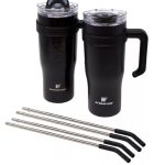 Hydraflow 990017224 40-Ounce Double Wall Stainless Steel Tumbler with Handle, 2 Pack, Black