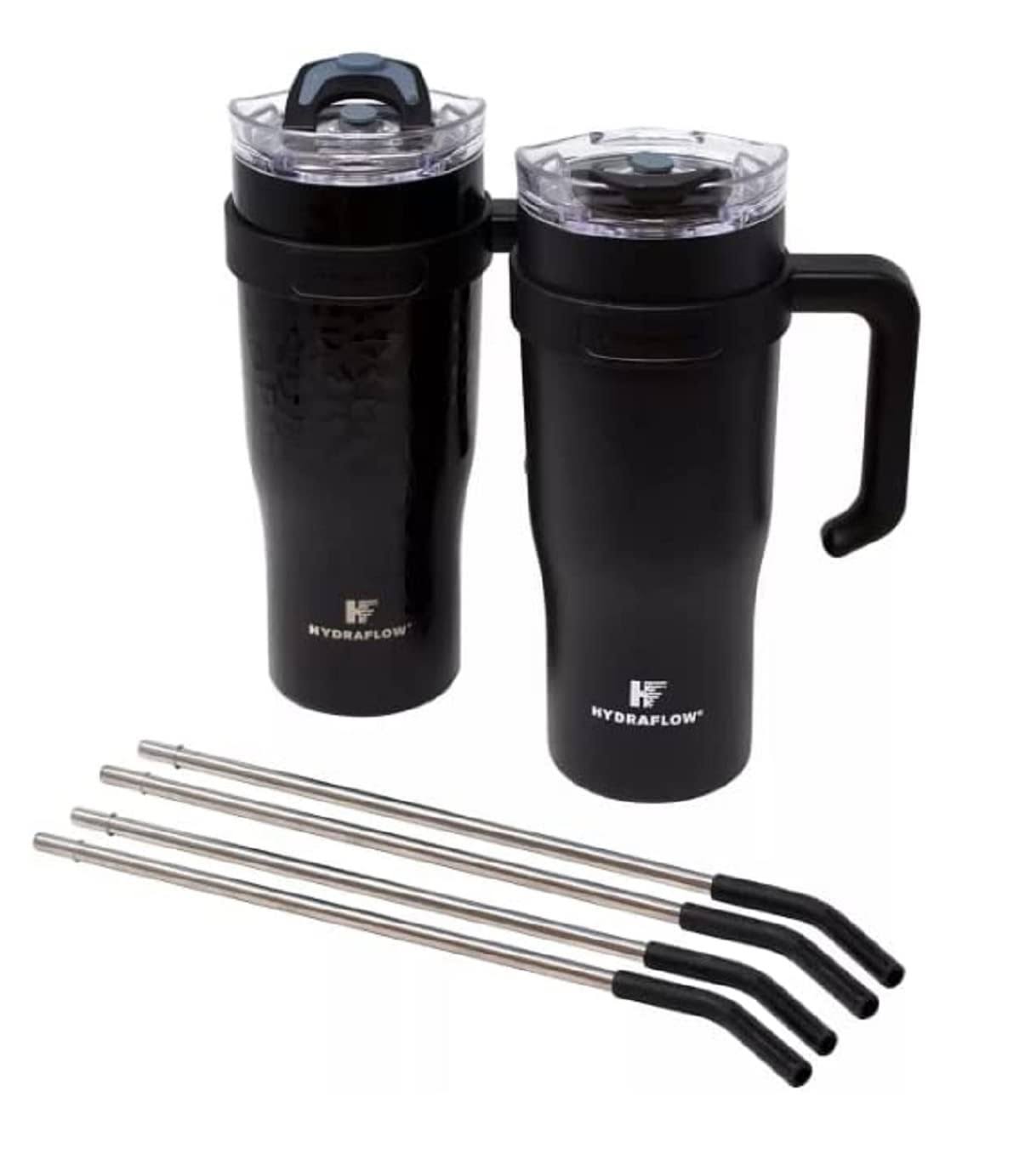 aef1db2727f53b613b1d0a51ed075d43af80aa1f94c0143a26d55a58fd4e9b78.jpg Hydraflow 990017224 40-Ounce Double Wall Stainless Steel Tumbler with Handle, 2 Pack, Black - Image 1
